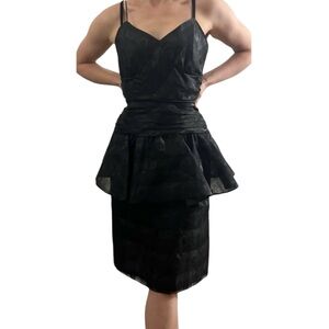 Gorgeous 1980’s Black Vintage Dress with Peplum Detail & Spaghetti Straps, Small